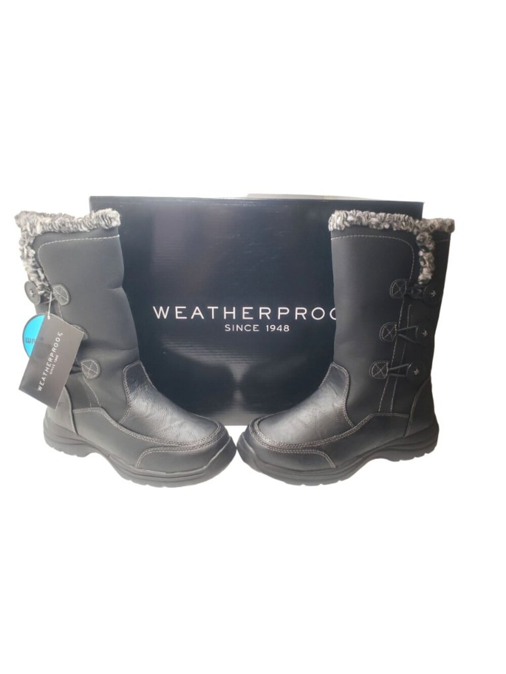 Weatherproof Delta Womens Winter Boots Sz 7M Black Faux Fur Side Zip All Weather - Picture 2 of 11